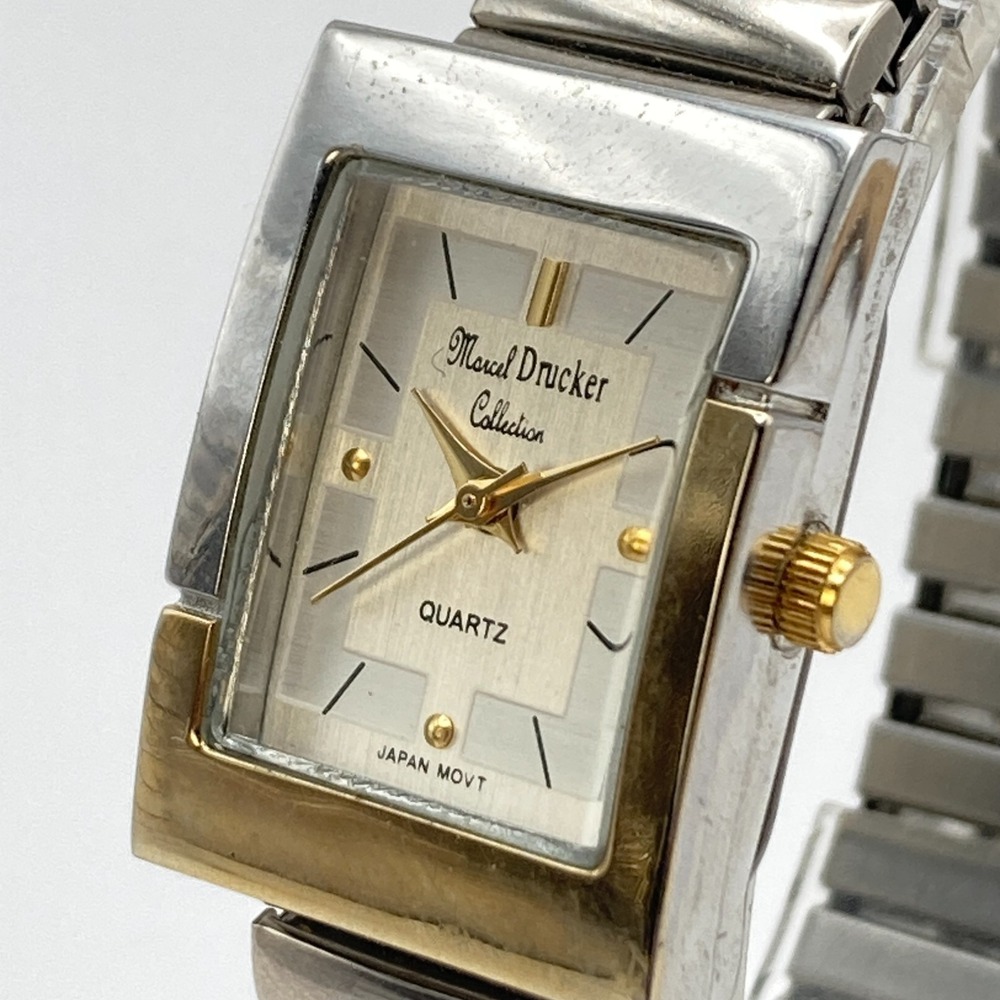 Vtg Marcel Drucker Womens Watch Tank Gold Silver Tone New Battery SMALL 5.75"